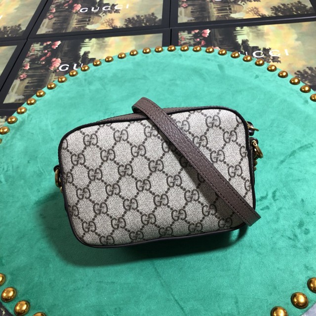 Gucci女包 448065 古馳Marmont迷你小號相機包 Gucci棕pvc皮單肩斜挎包  gqy1826